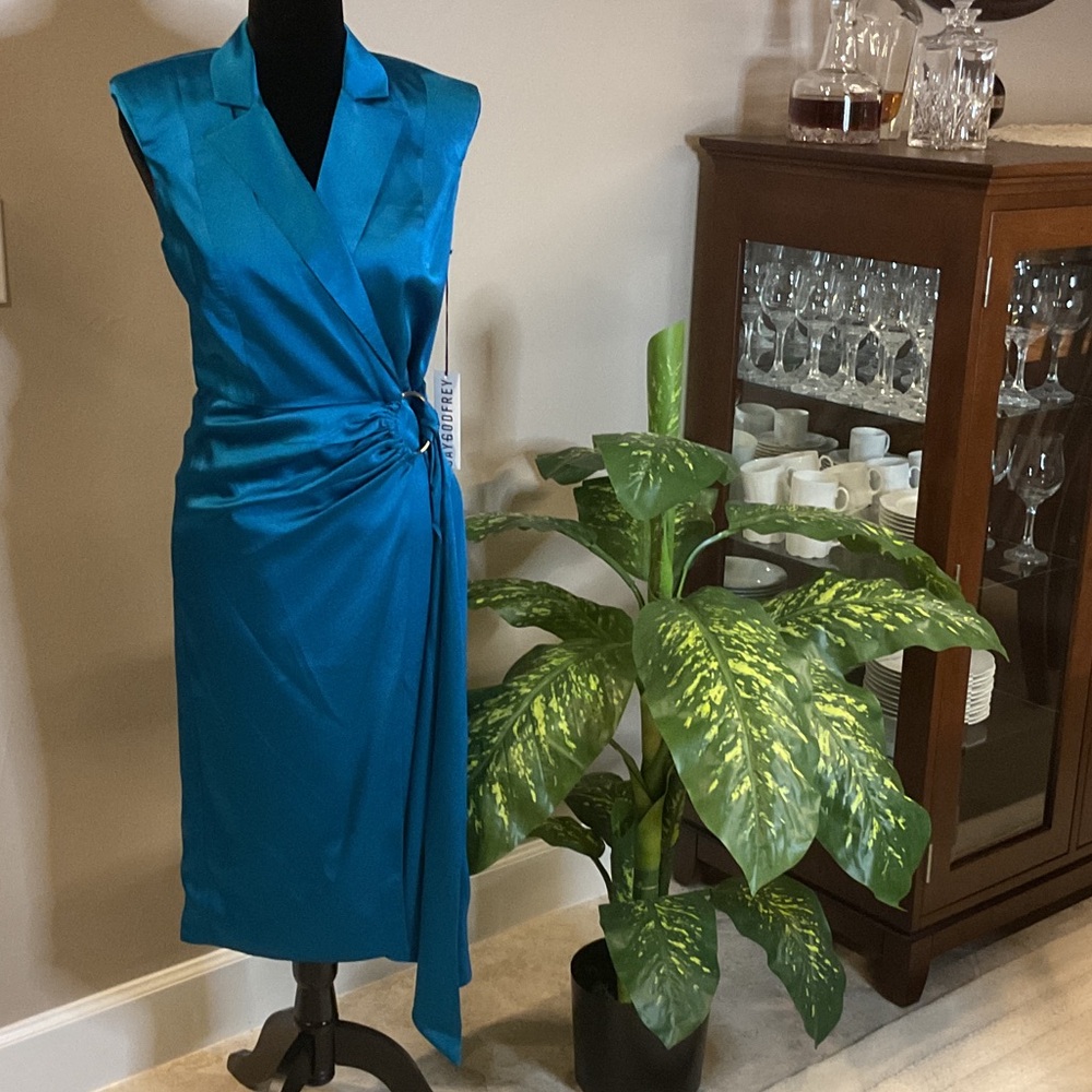 JAYGODFREY Teal Satin Midi Dress